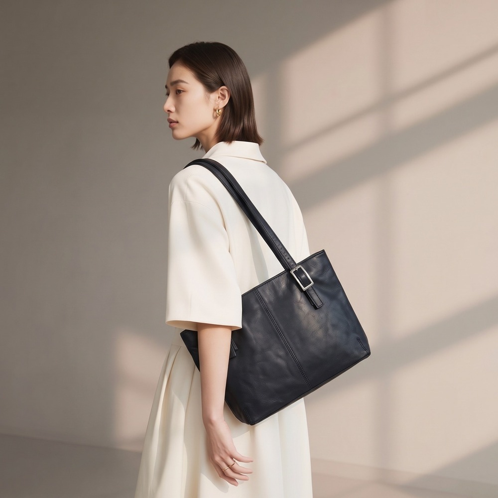 Great American Leatherworks Black Tote Shoulder Bag Purse Office Minimalist Chic